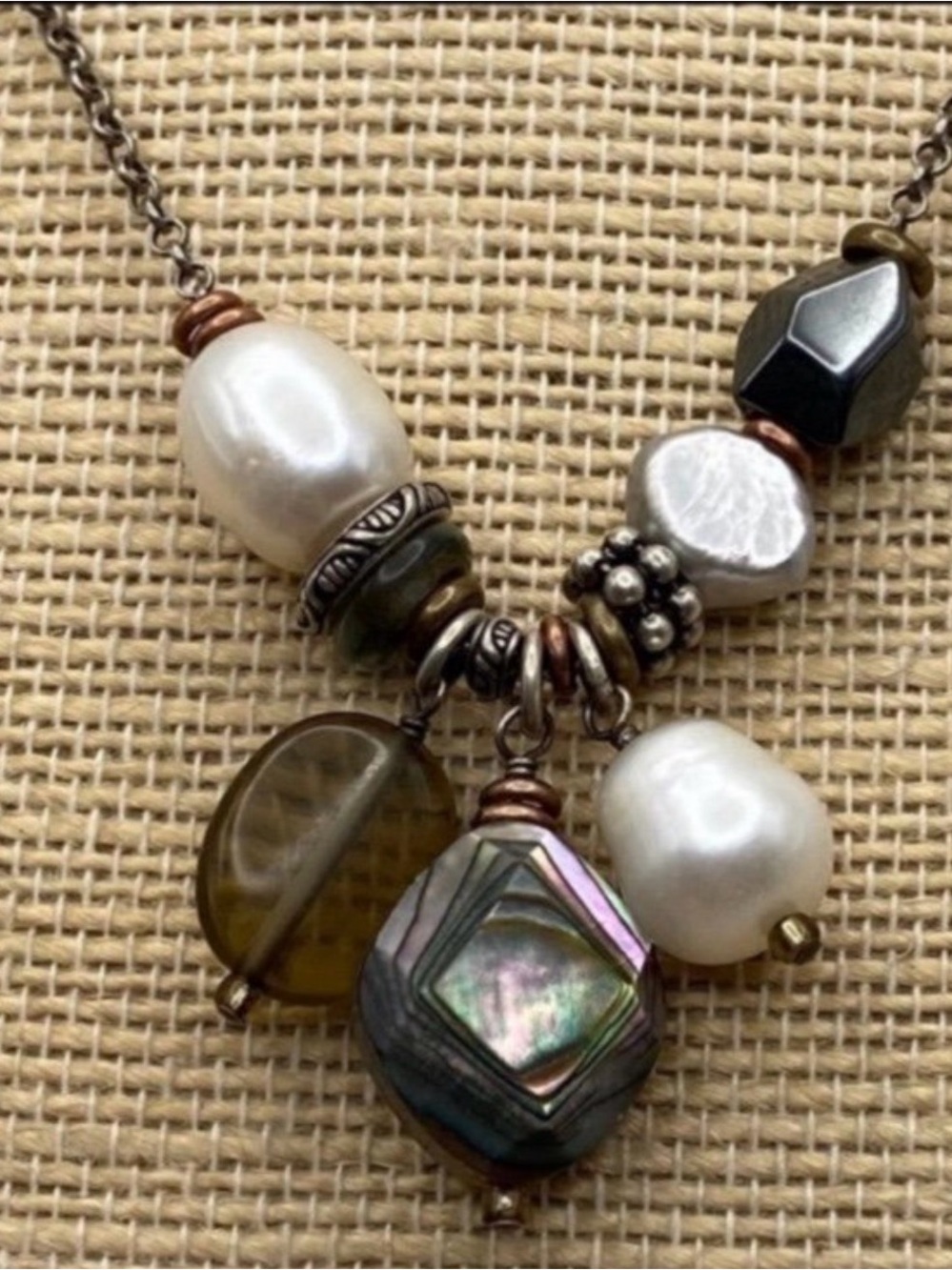 Silpada Black Chain Abalone & Pearl Cluster Necklace - Picture 7 of 9